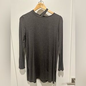 Dark Gray- Reborn J: Cut-out Neckline Long Sleeve Tunic